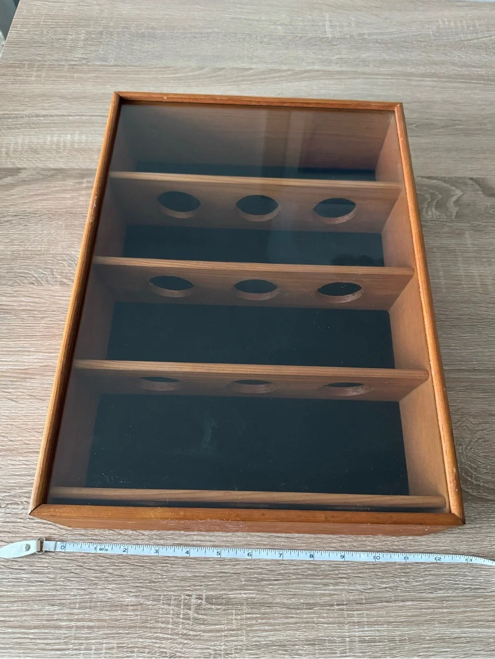 Baseball Solid Wood Display Hanging Wall Case Brown Glass Holds 12 Balls 95’ VTG